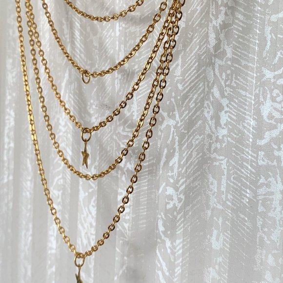 JEWELRY - NWOT 13in Fashion gold 5 chain layered necklace, stars, button clasp - Picture 5 of 7